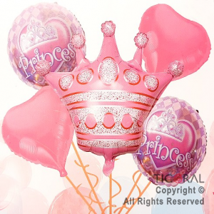SET DE GLOBOS METALIZADO CORONA PRINCESA ROSA 5 UNIDADES X 1